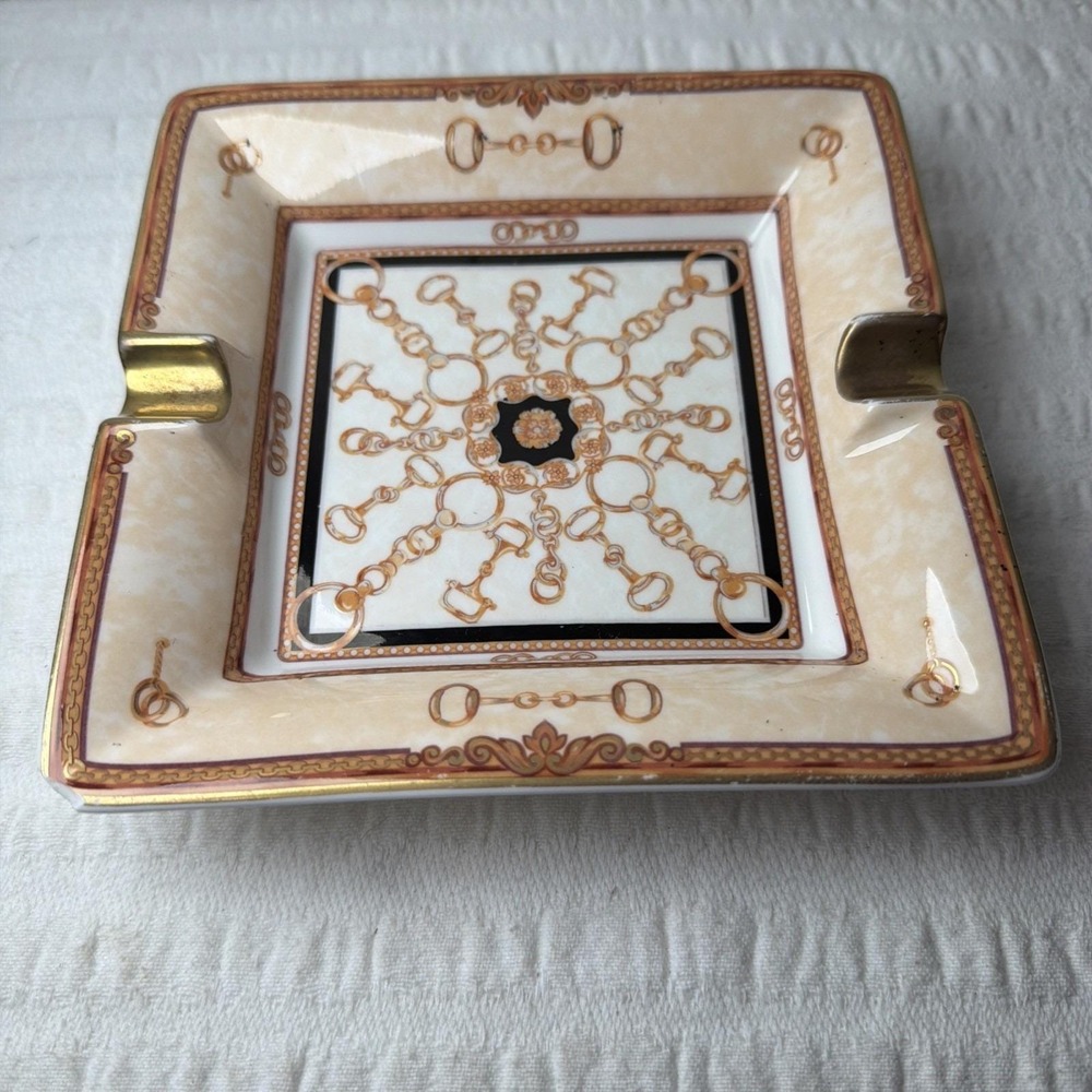 Mikasa Golden Link Horsebit Ashtray Cigar  *see Photo For Chip